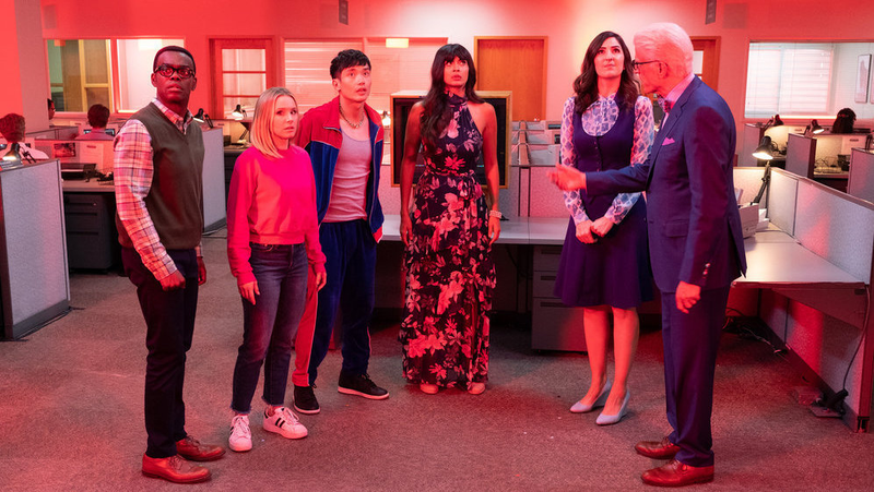 Four dead humans, an AI, and a demon, a.k.a. the afterlife’s finest comedy ensemble.